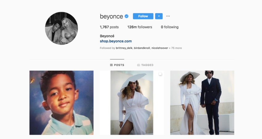 beyonce follows zero people on Instagram