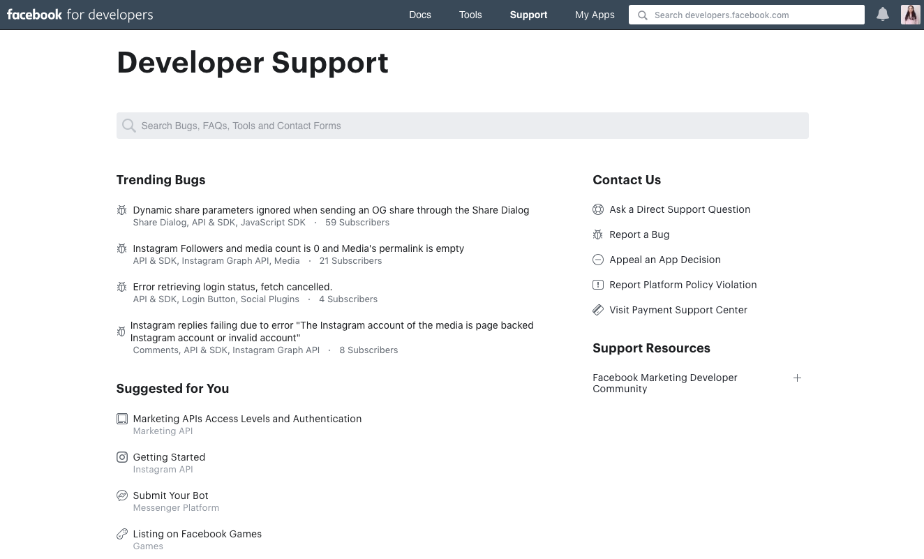Instagram Developer API Support