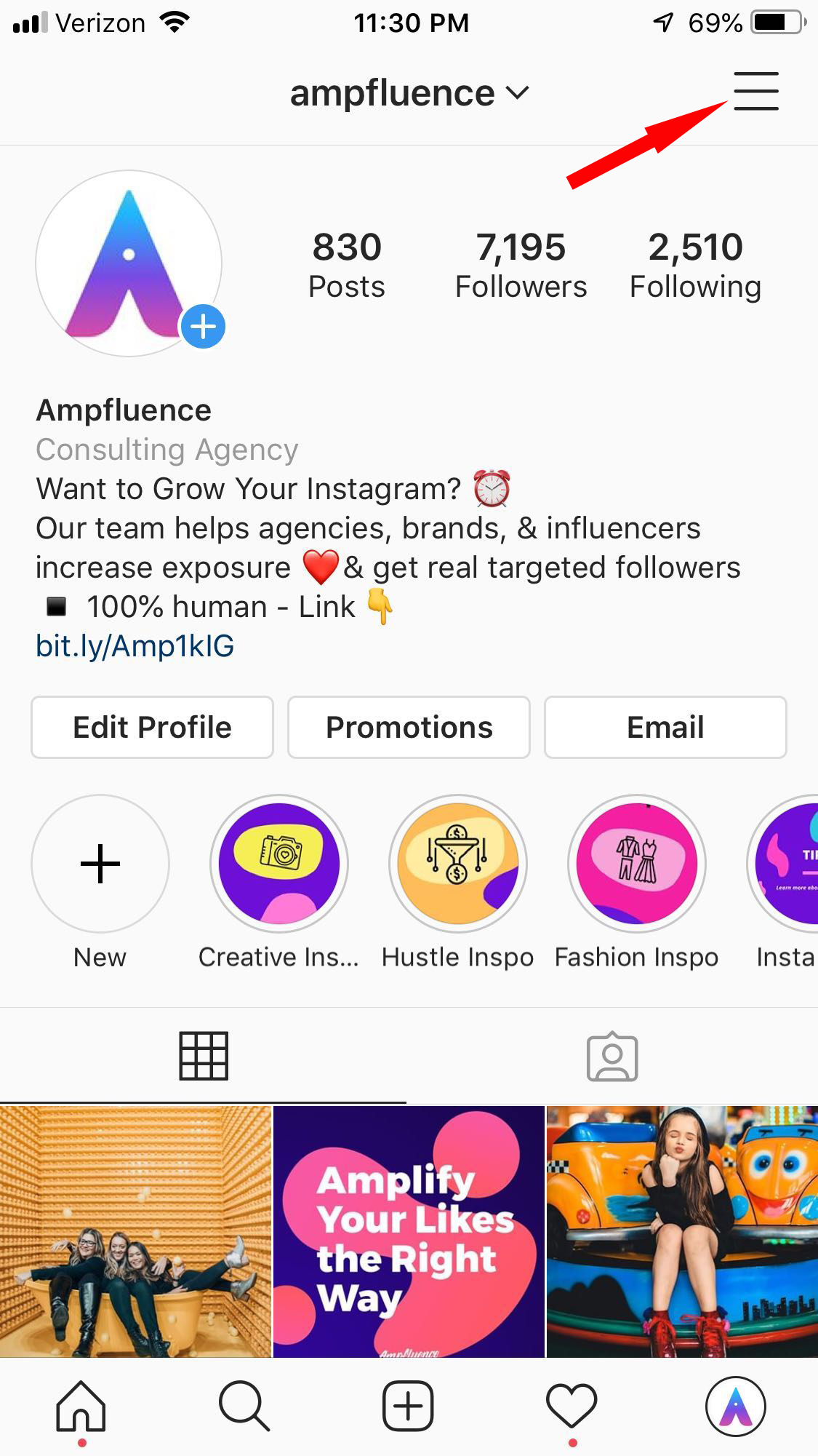 Unlink Instagram - Avatar and Hamburger Icon