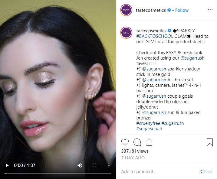 instagram for business and marketers TARTECOSMETICS sample