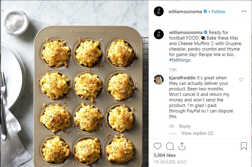 instagram for business and marketers WILLIAMSONOMA sample