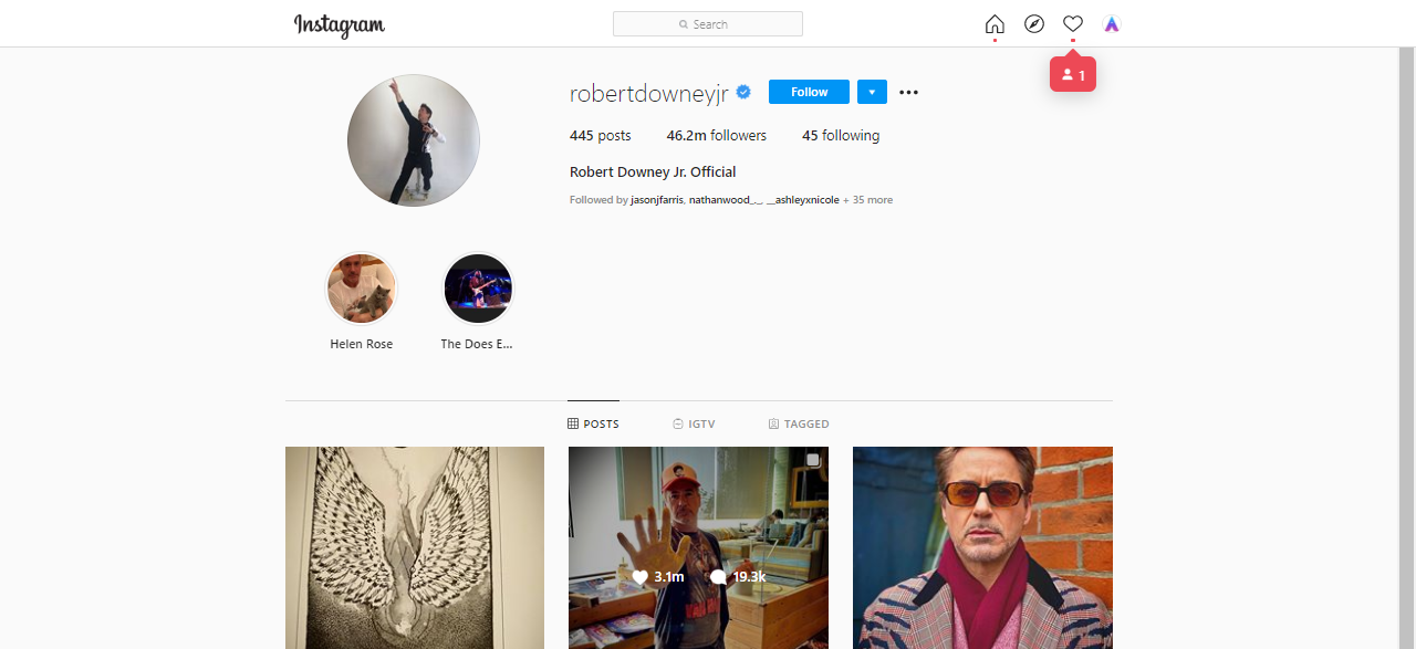 Robert Downey Jr. Top Instagram Influencer