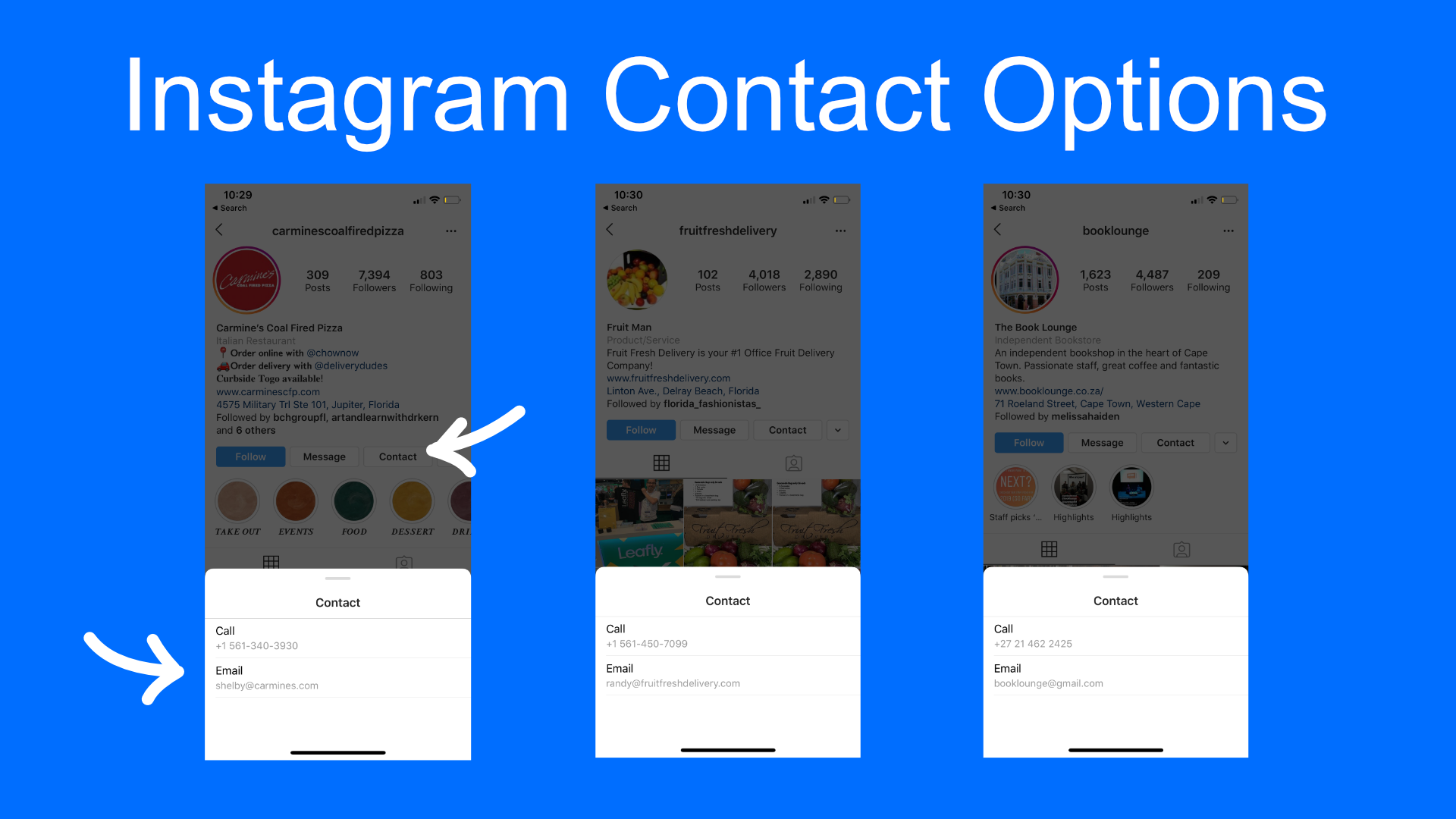 Instagram Contact Options