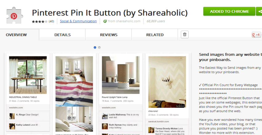 Shareaholic Pinterest Chrome Extension