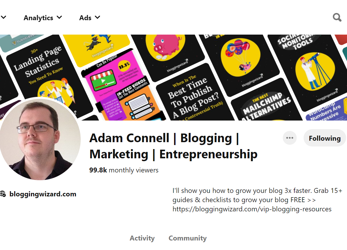 Adam Connell | Blogging | Marketing | Entrepreneurship Pinterest Account