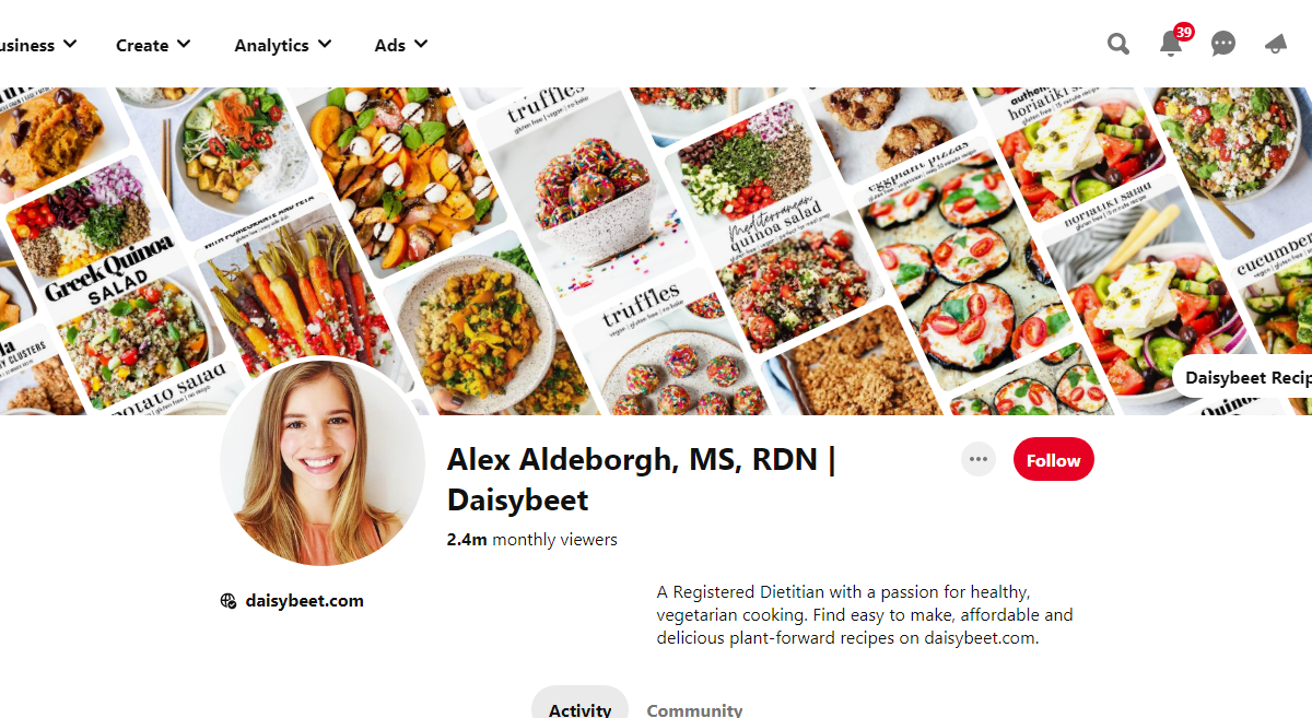 Alex Aldeborgh, MS, RDN | Daisybeet Pinterest Profile