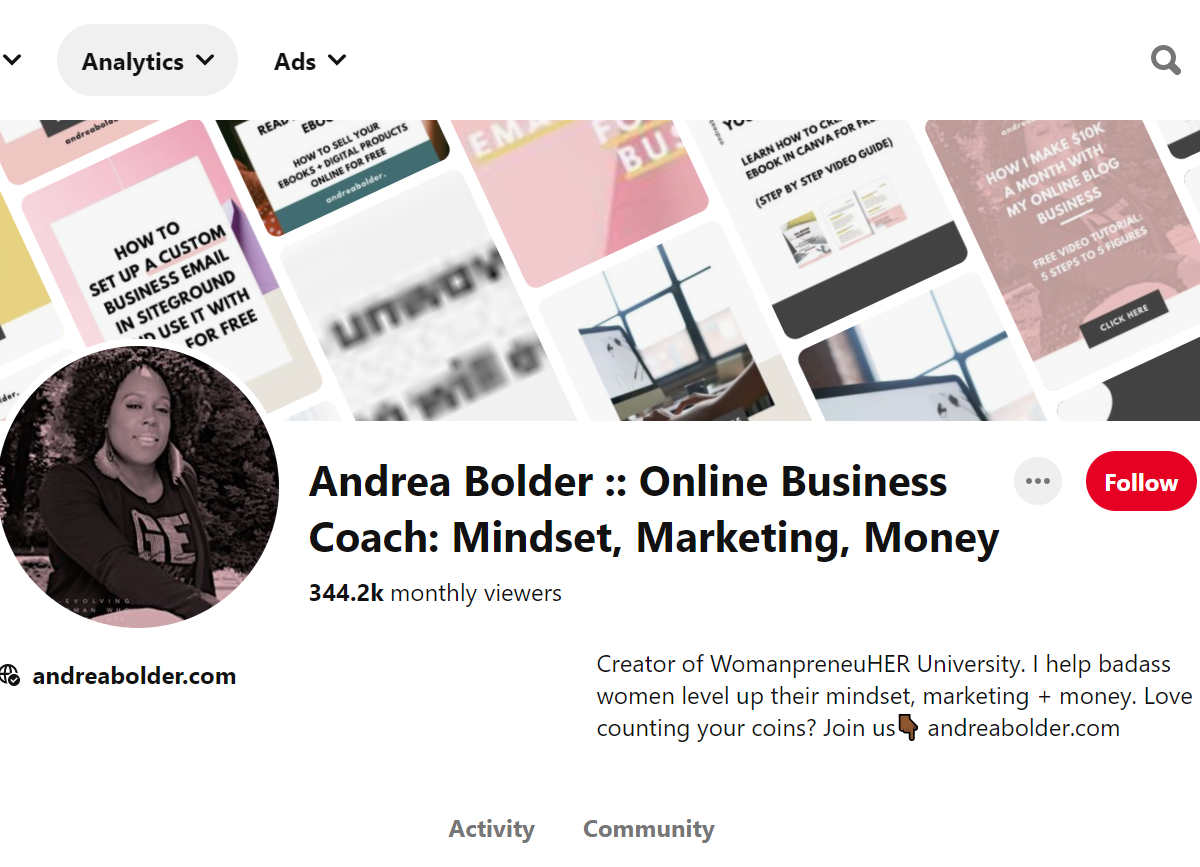 Andrea Bolder :: Online Business Coach: Mindset, Marketing, Money Pinterest Account