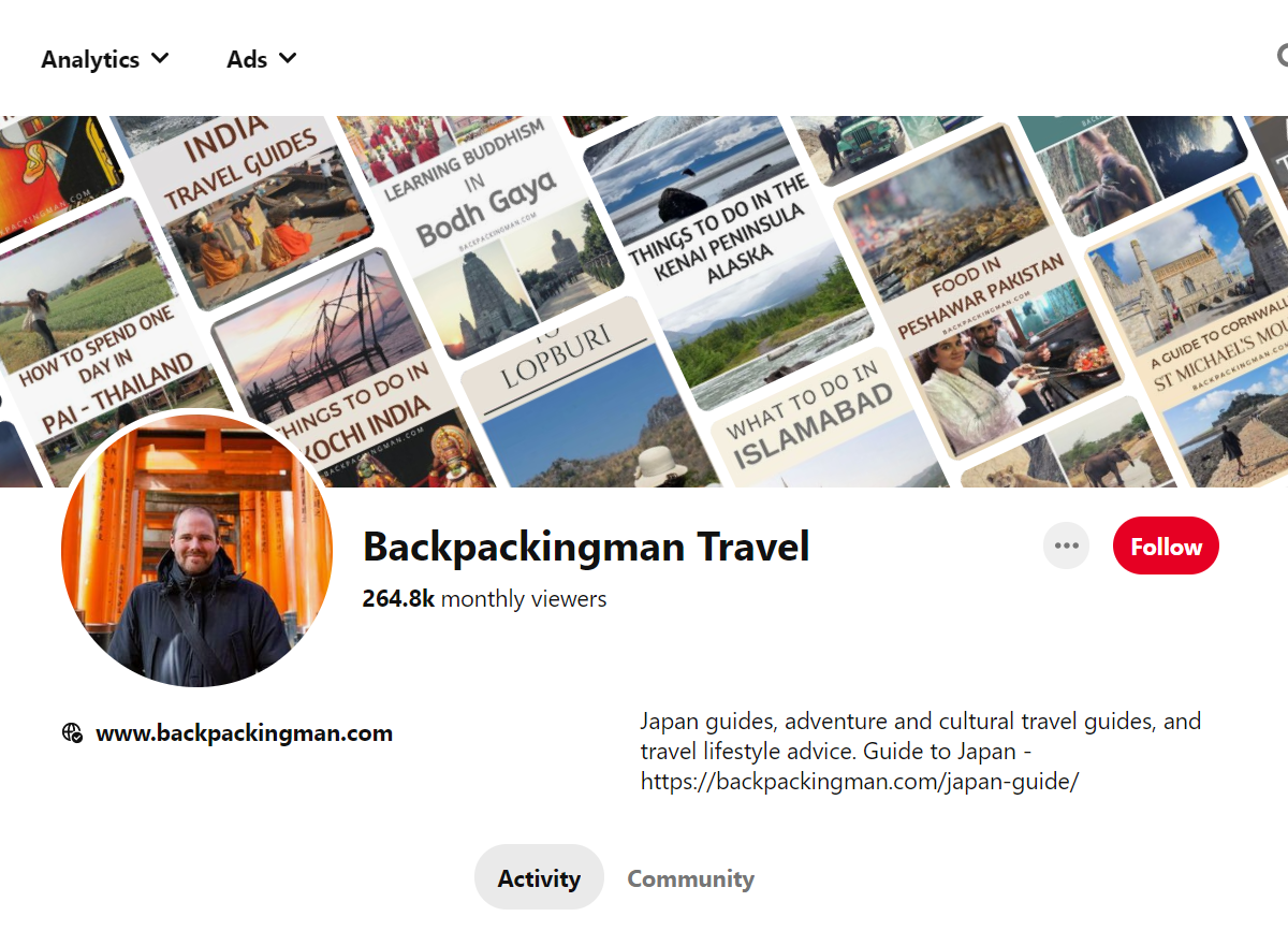 Backpackingman Travel - Pinterest Profile
