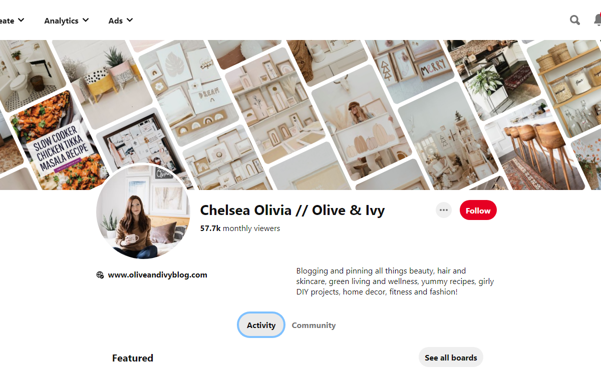 Chelsea Olivia // Olive & Ivy Pinterest Profile