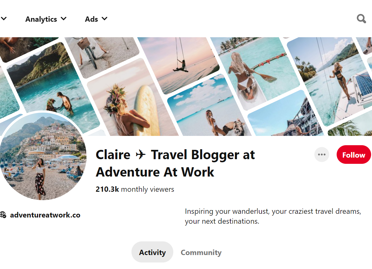 Claire ✈ Travel Blogger at Adventure At Work-Top 100 Pinterest Travel Influencers