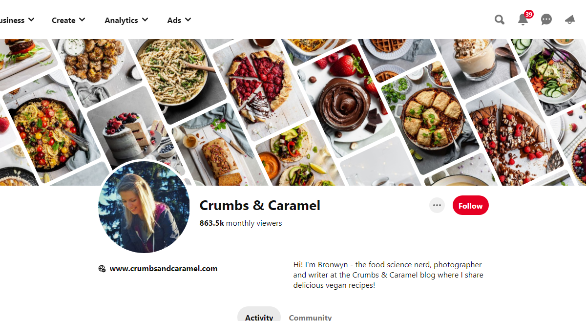 Crumbs & Caramel Pinterest Profile