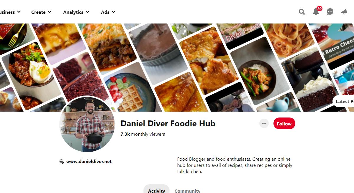 Daniel Diver Foodie Hub Pinterest Profile