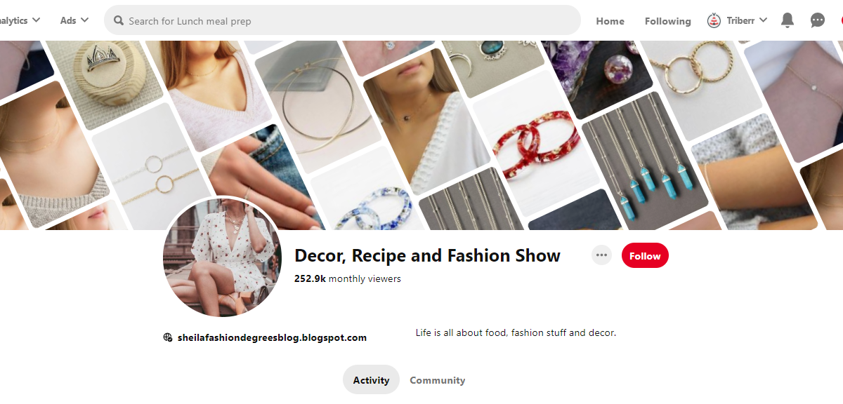 Decor, Recipe and Fashion Show Pinterest Profile