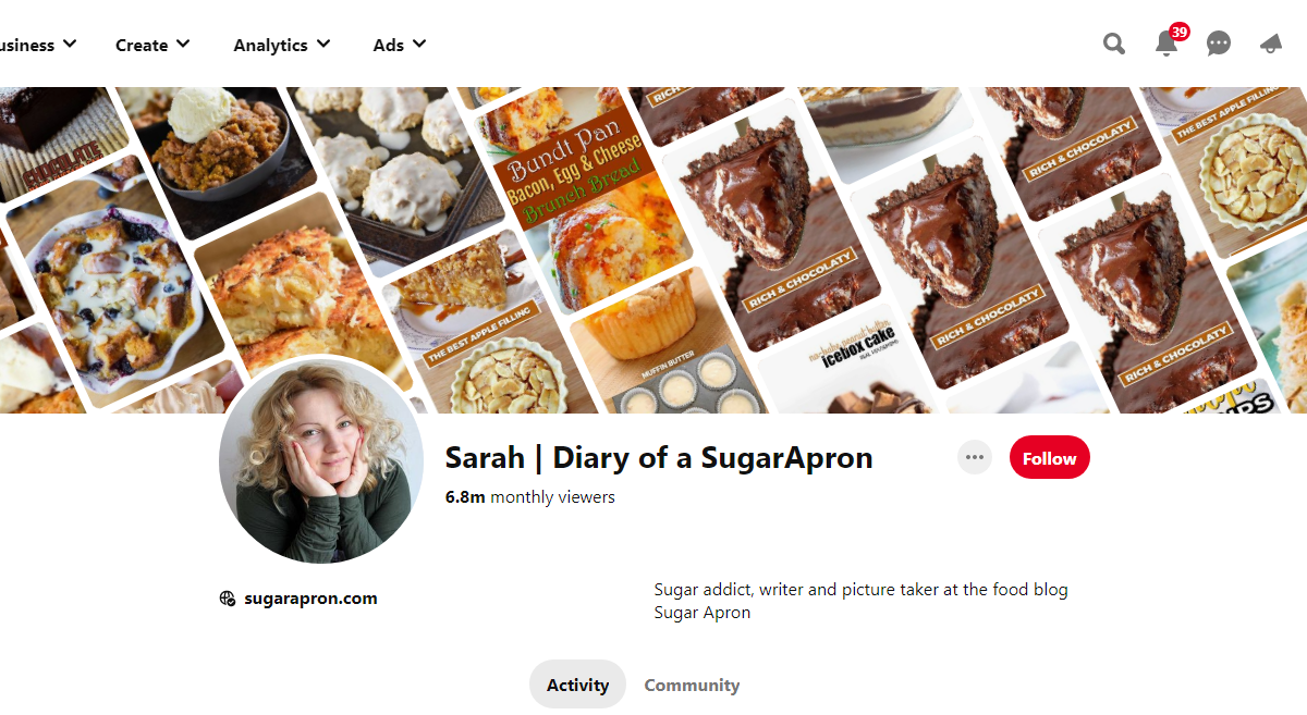 Sarah | Diary of a SugarApron Pinterest Profile