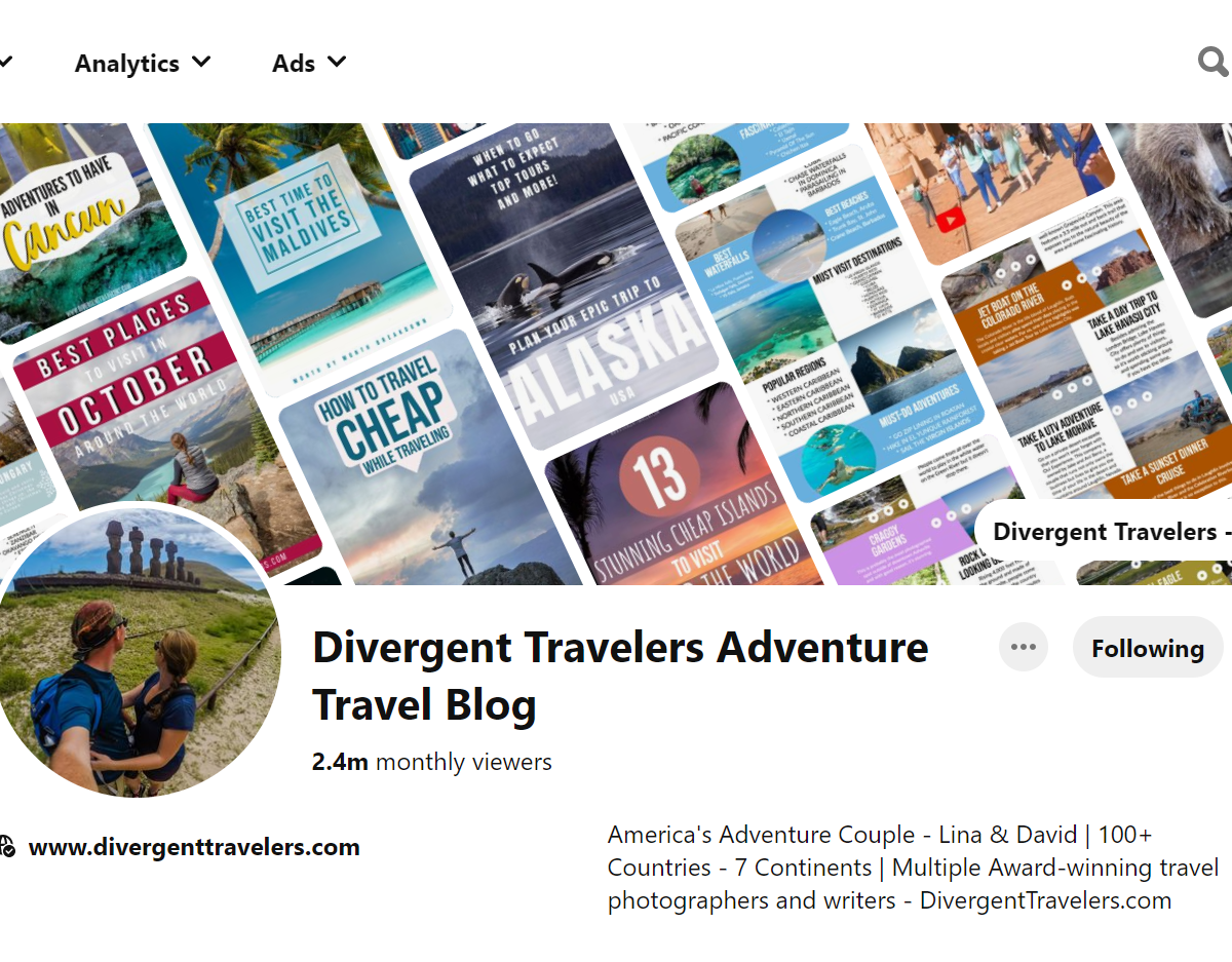  Divergent Travelers Adventure Travel Blog-Top 100 Pinterest Travel Influencers