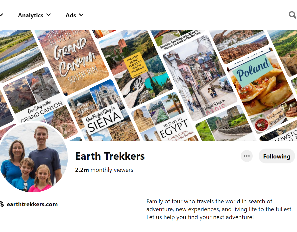  Earth Trekkers-Top 100 Pinterest Travel Influencers