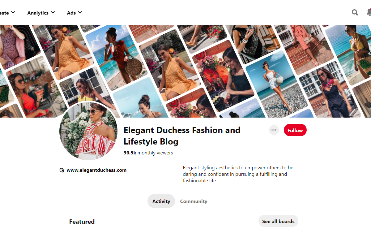 Elegant Duchess Fashion and Lifestyle Blog Pinterest Profile