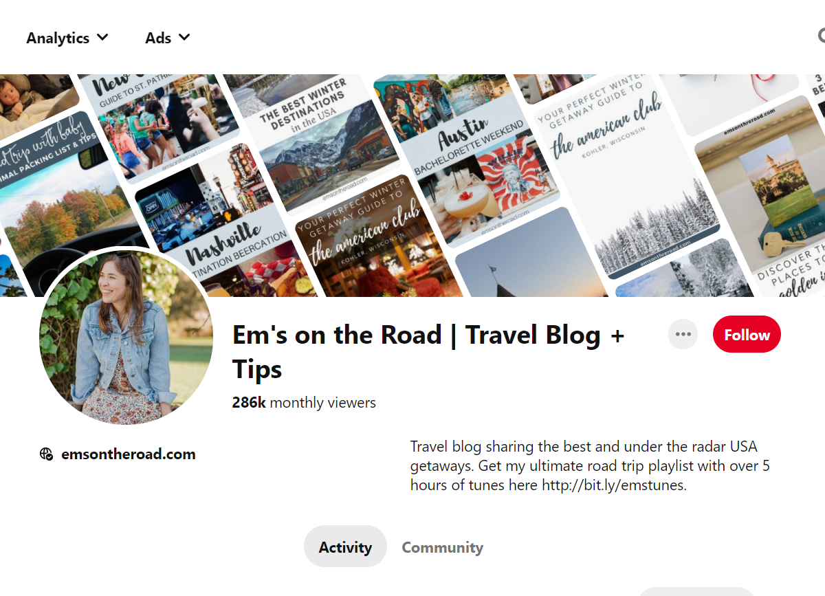 Em's on the Road | Travel Blog + Tips - Pinterest Profile