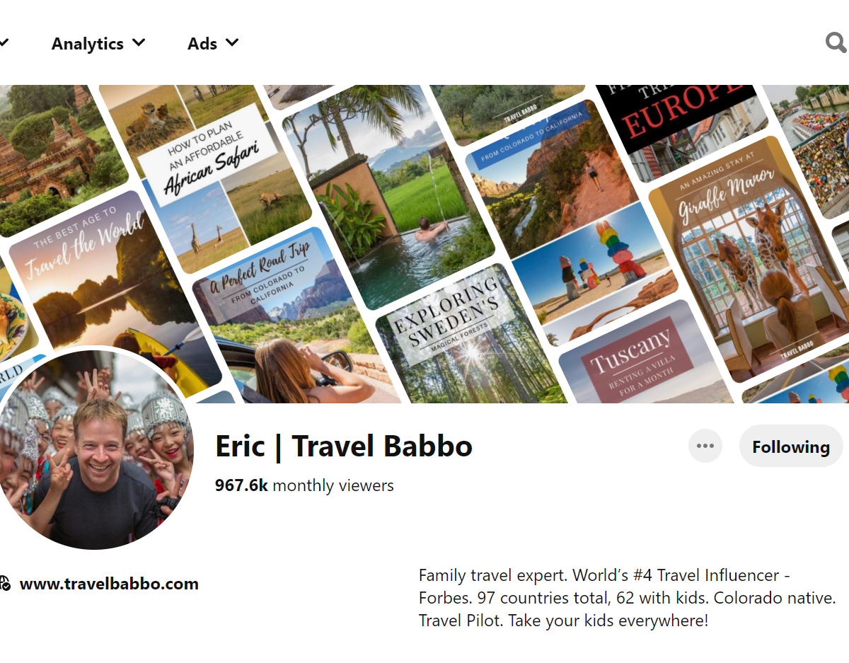 Eric | Travel Babbo-Top 100 Pinterest Travel Influencers