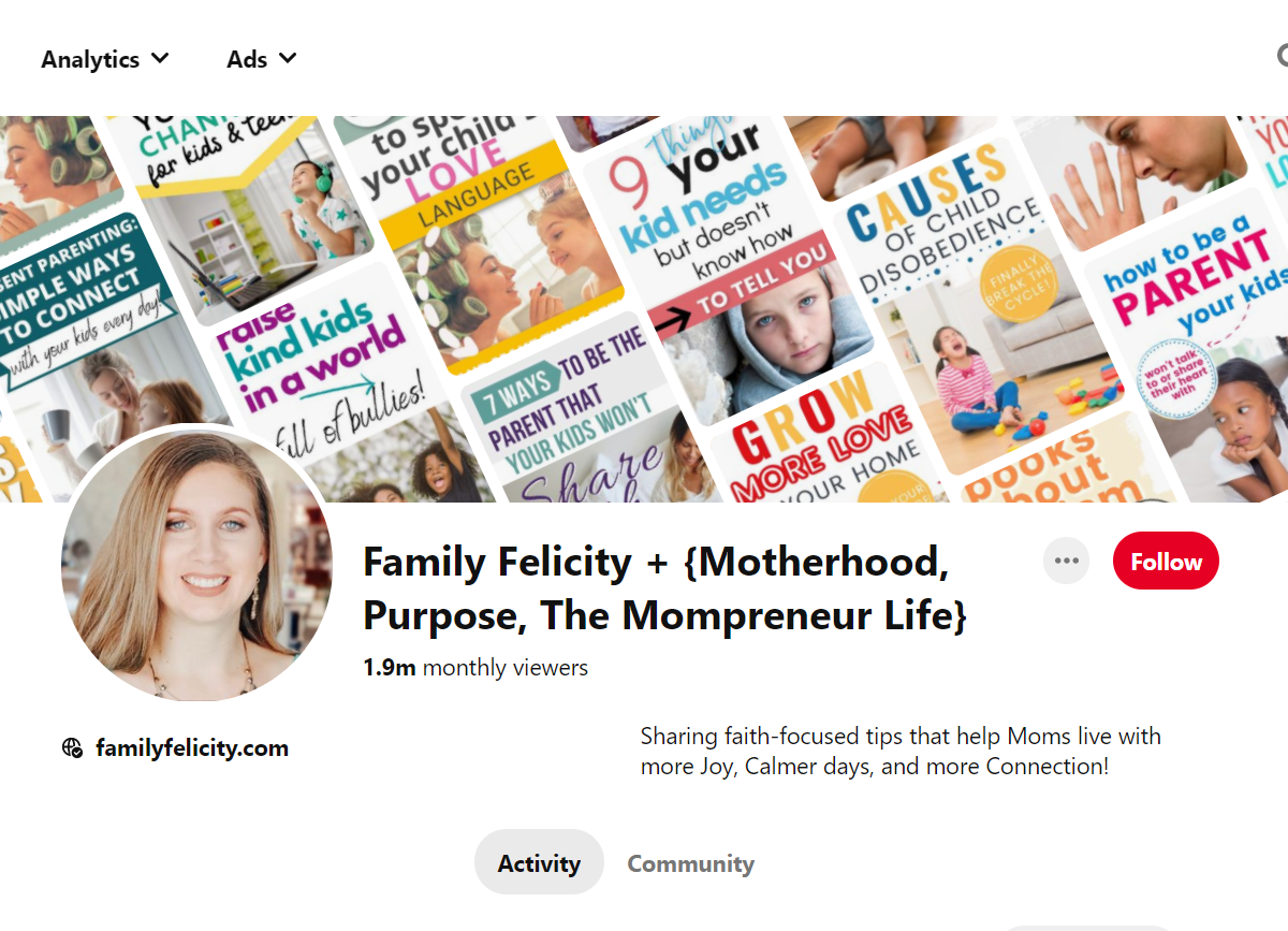 Family Felicity + {Motherhood, Purpose, The Mompreneur Life} - Pinterest Profile