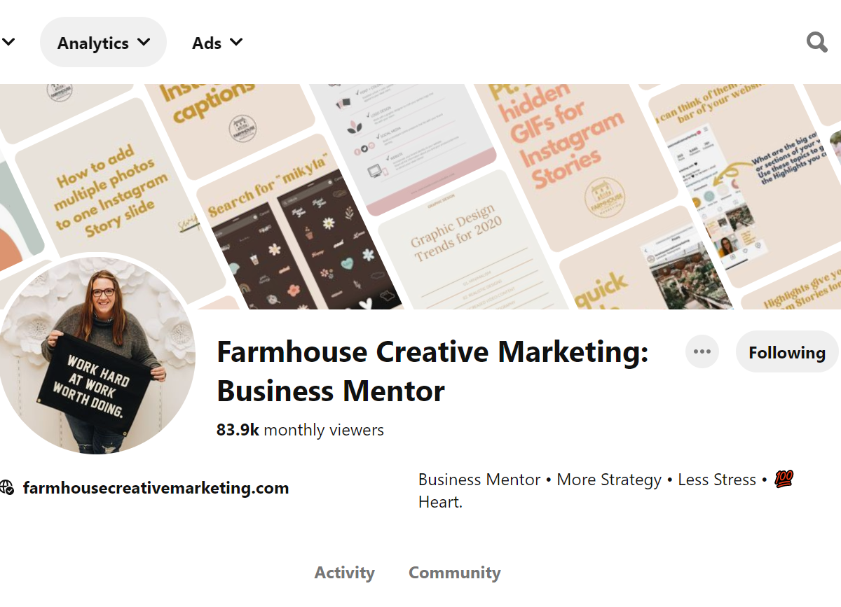 Farmhouse Creative Marketing: Business Mentor Pinterest Account
