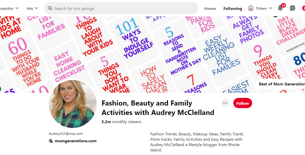 Fashion, Beauty and Family Activities with Audrey McClelland Pinterest Profile