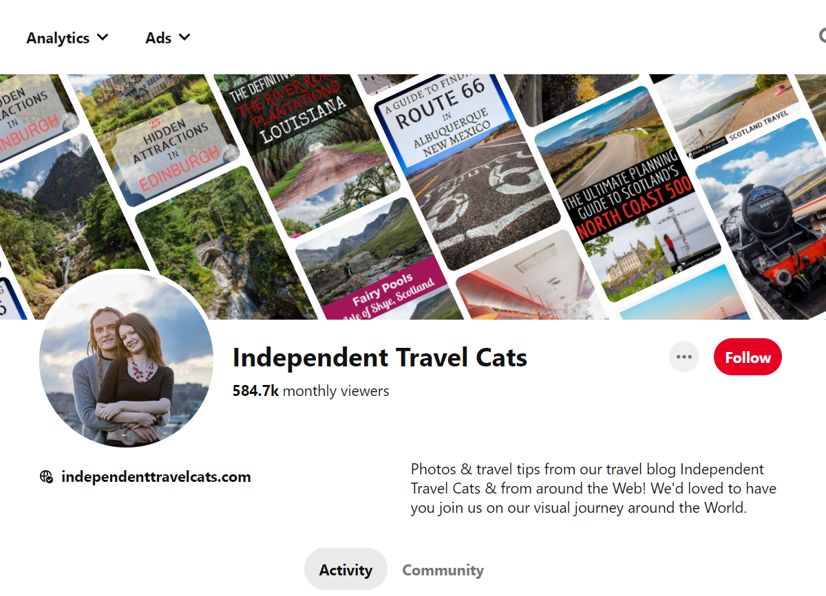 Independent Travel Cats - Pinterest Profile
