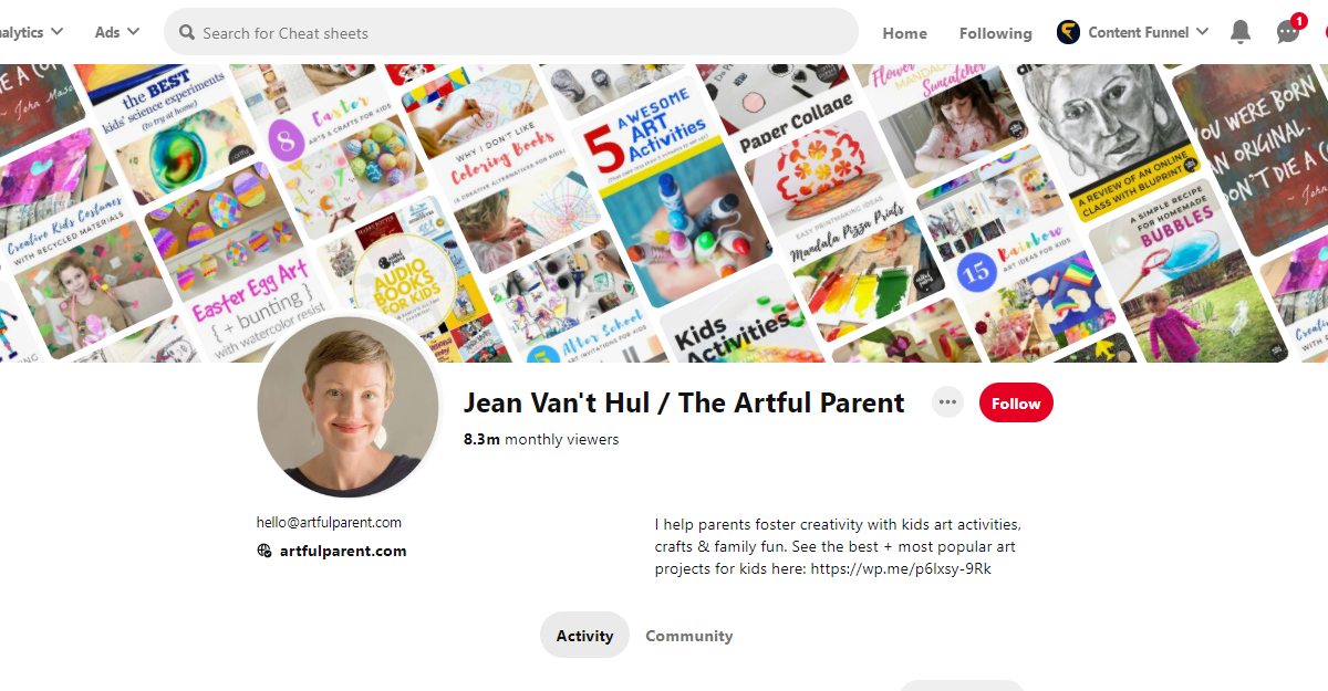 Jean Van't Hul / The Artful Parent Link to the Profile Pinterest Account