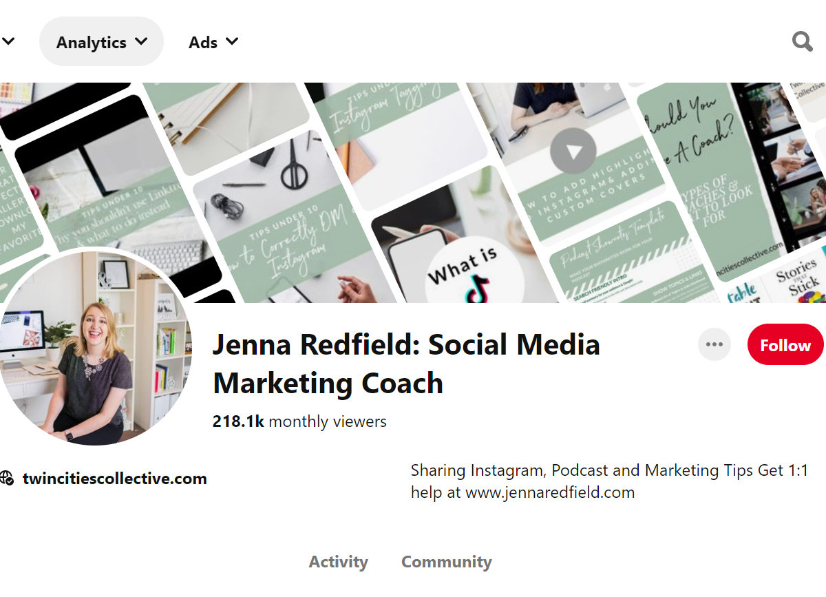 Jenna Redfield: Social Media Marketing Coach Pinterest Account