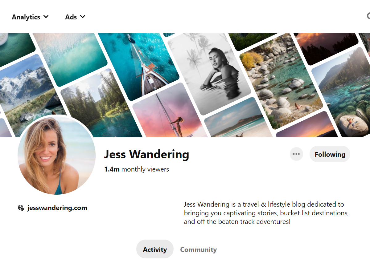 Jess Wandering - Pinterest Profile
