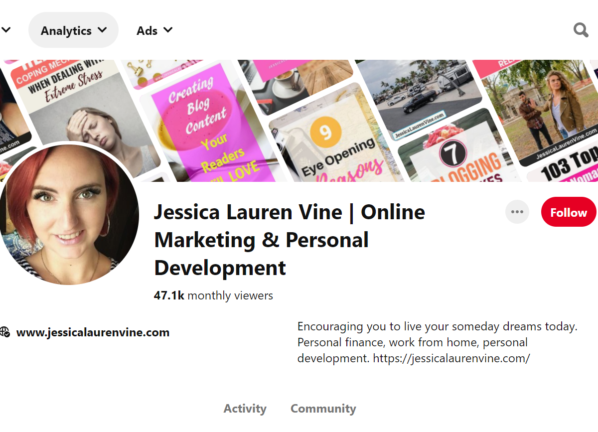 Jessica Lauren Vine | Online Marketing & Personal Development Pinterest Account