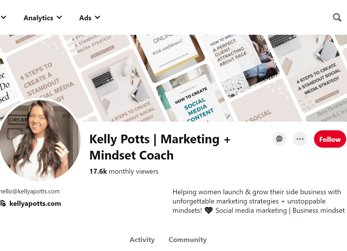 Kelly Potts | Marketing + Mindset Coach Pinterest Account