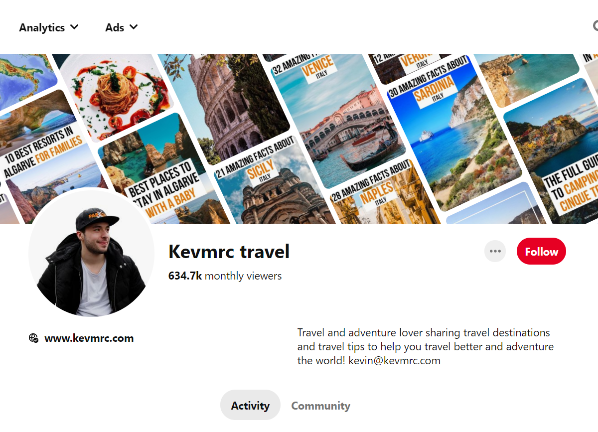 Kevmrc travel - Pinterest Profile