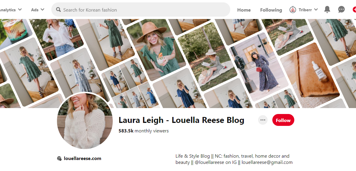 Laura Leigh - Louella Reese Blog Pinterest profile