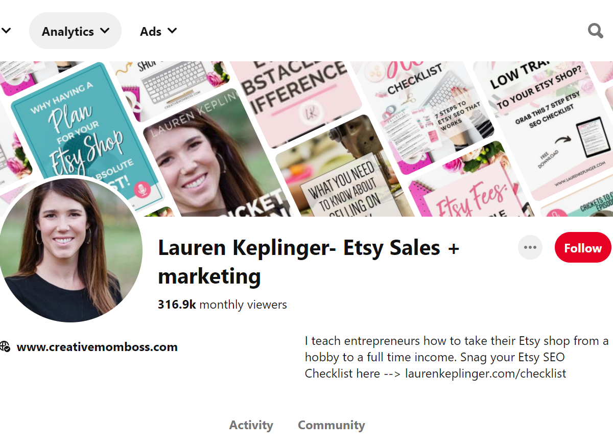 Lauren Keplinger- Etsy Sales + marketing Pinterest Account
