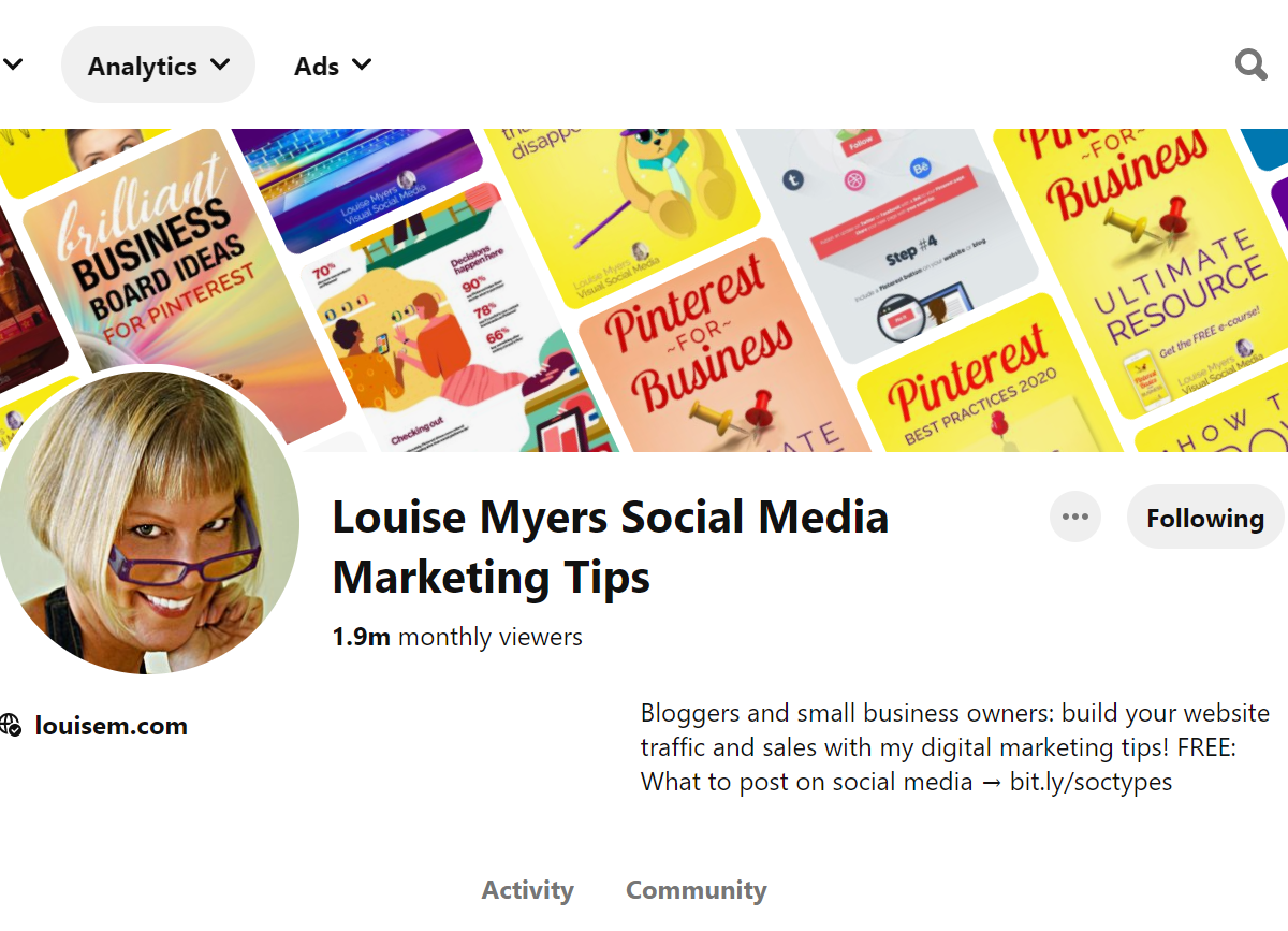 Louise Myers Social Media Marketing Tips Pinterest Account