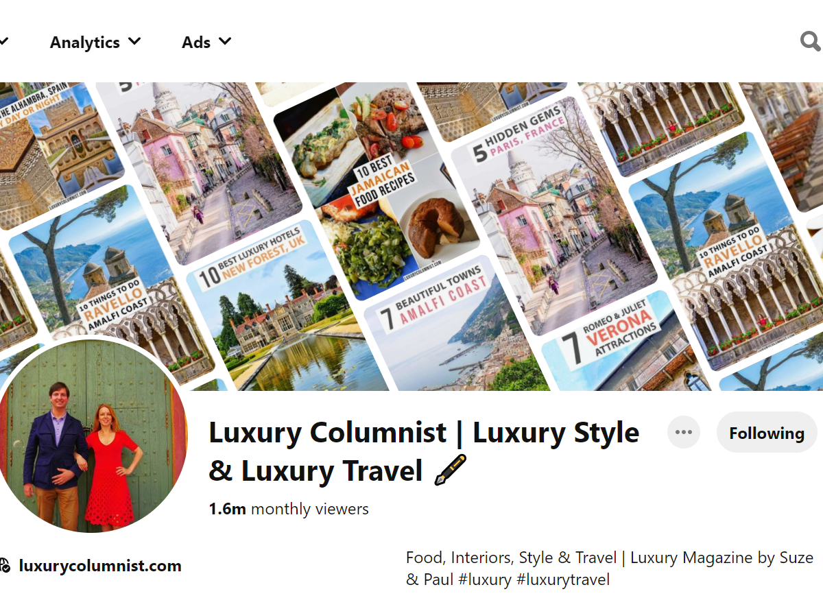 Luxury Columnist | Luxury Style & Luxury Travel 🖋️-Top 100 Pinterest Travel Influencers