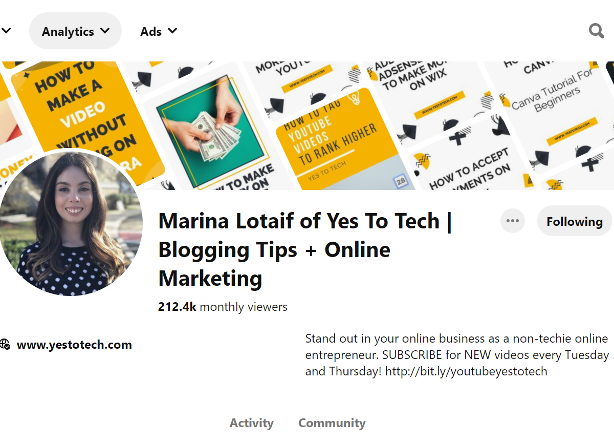 Marina Lotaif of Yes To Tech | Blogging Tips + Online Marketing Pinterest Account