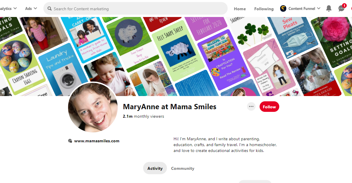 MaryAnne at Mama Smiles Pinterest Account
