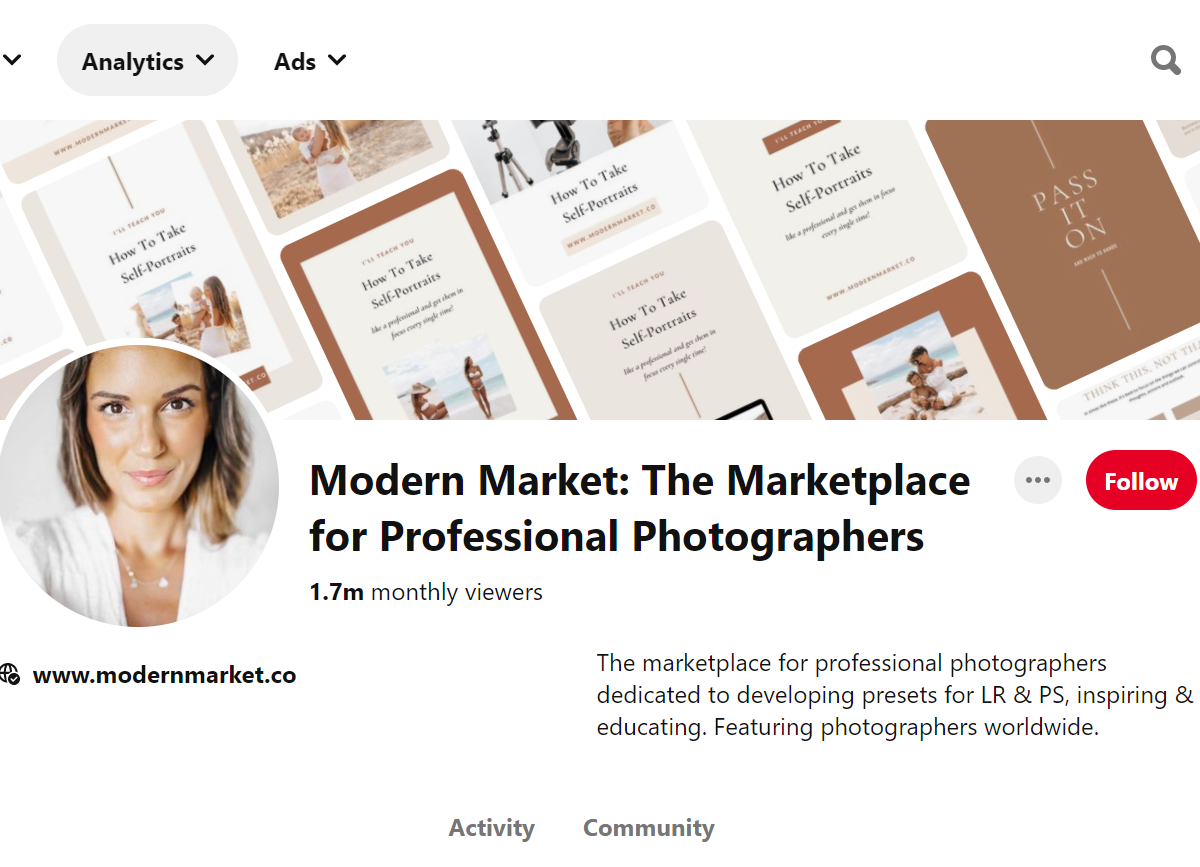Modern Market: The Marketplace for Professional Photographers Pinterest Account