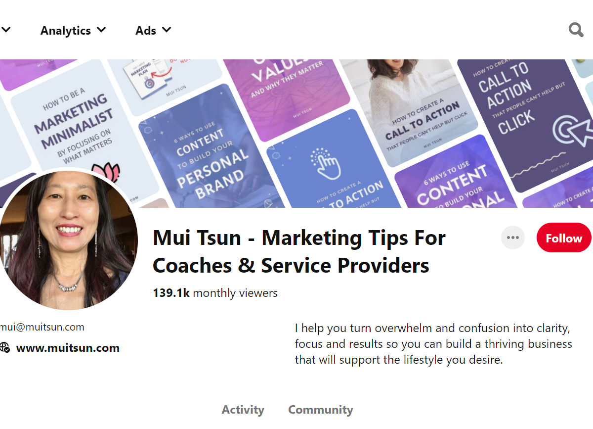 Mui Tsun - Marketing Tips For Coaches & Service Providers Pinterest Account