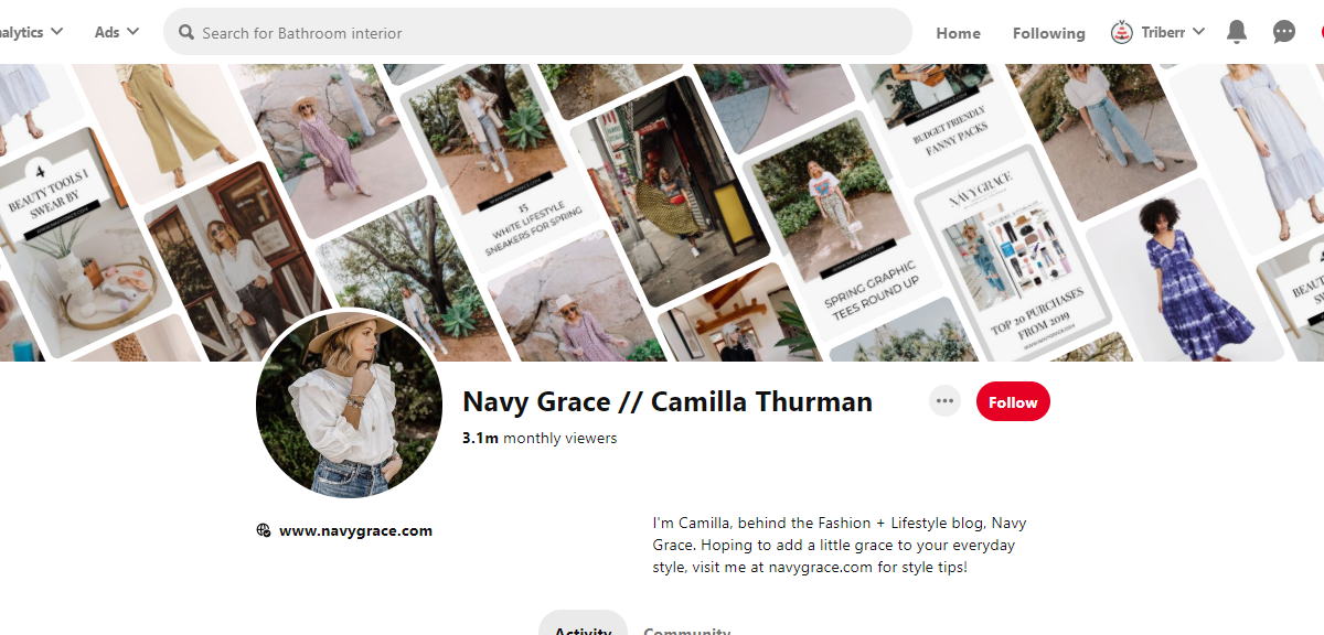 Navy Grace // Camilla Thurman Pinterest Profile