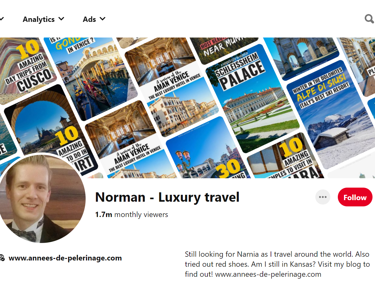  Norman - Luxury travel-Top 100 Pinterest Travel Influencers