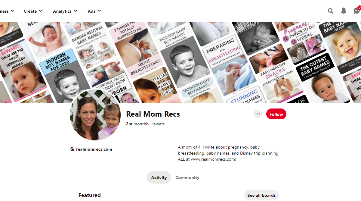 Real Mom Recs Pinterest Account
