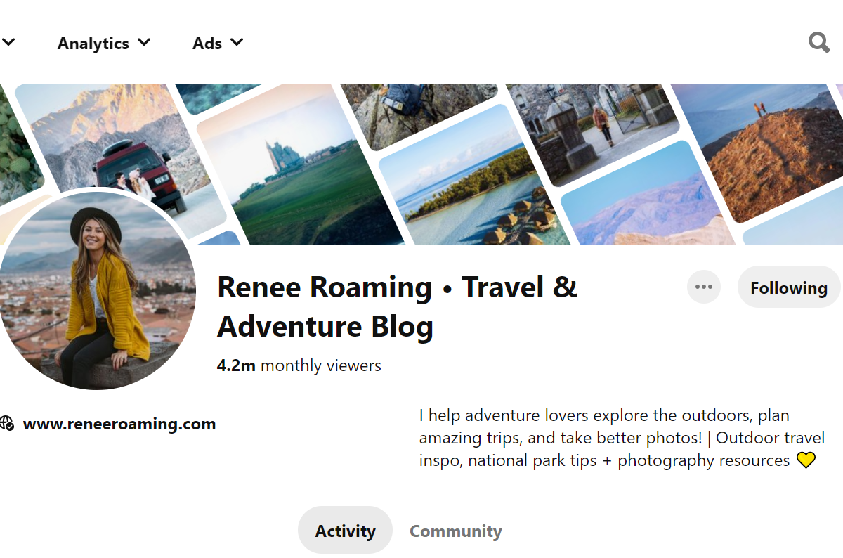 74. Renee Roaming • Travel & Adventure Blog-Top 100 Pinterest Travel Influencers