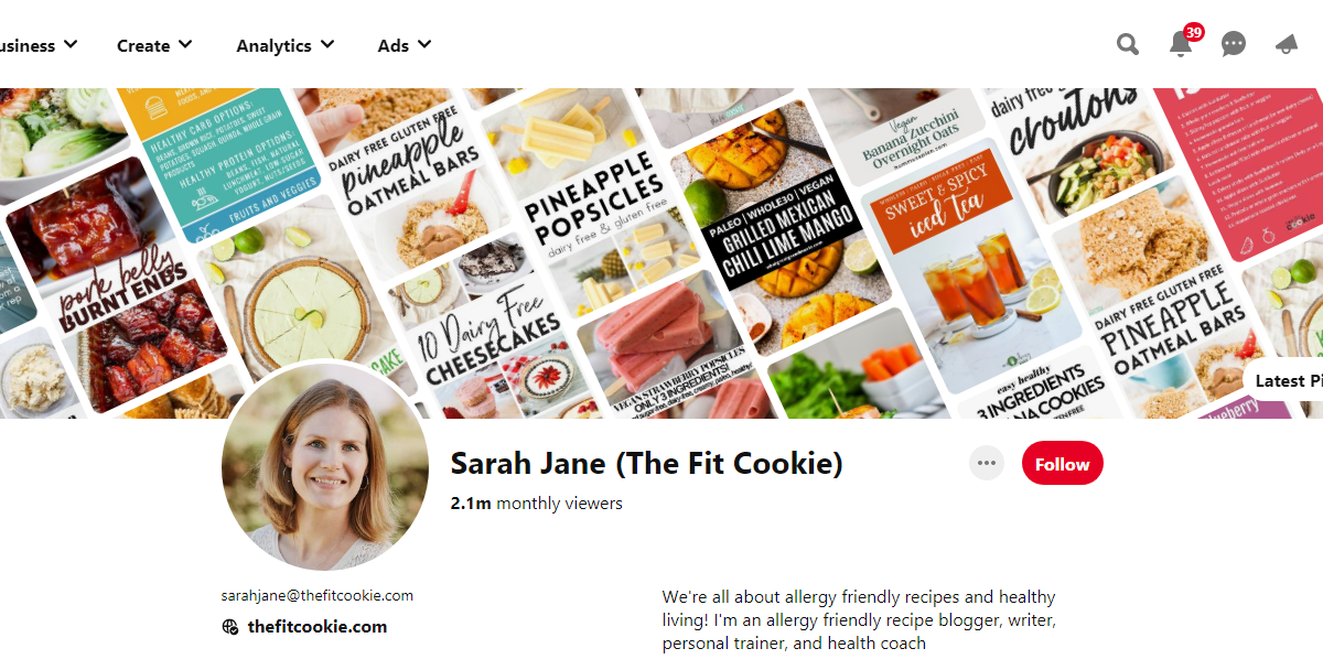 Sarah Jane (The Fit Cookie) Pinterest Profile 
