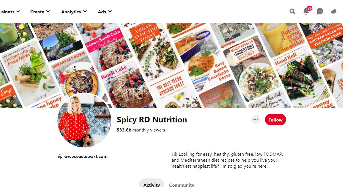 Spicy RD Nutrition Pinterest Profile 