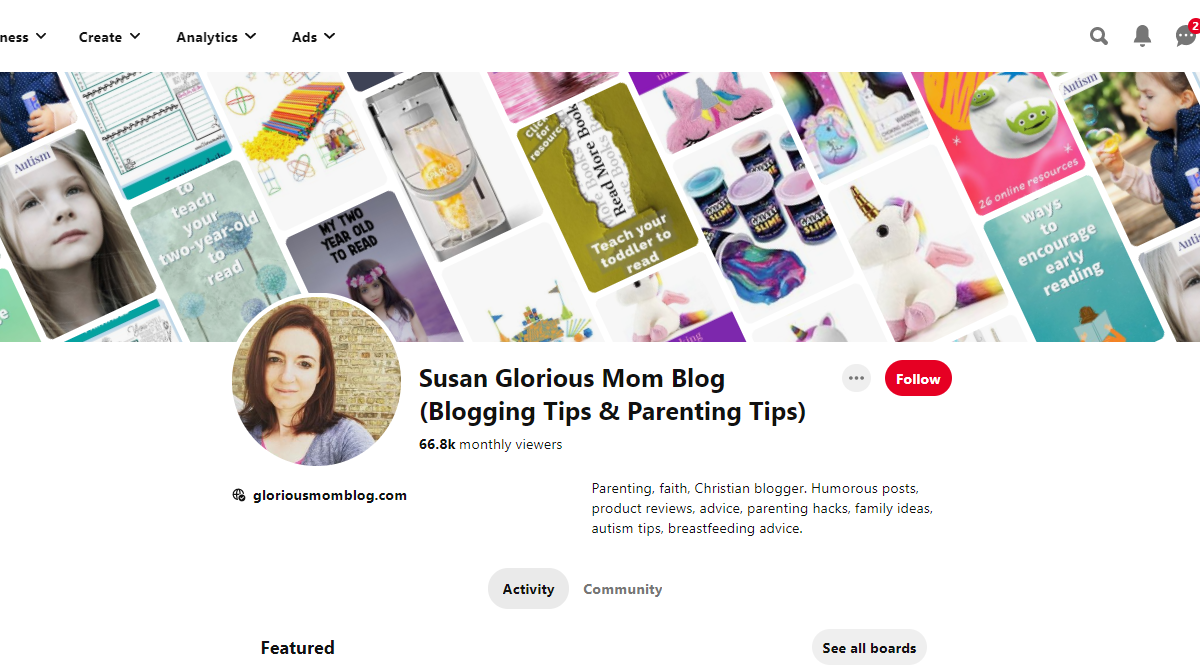 Susan Glorious Mom Blog (Blogging Tips & Parenting Tips) Pinterest Account