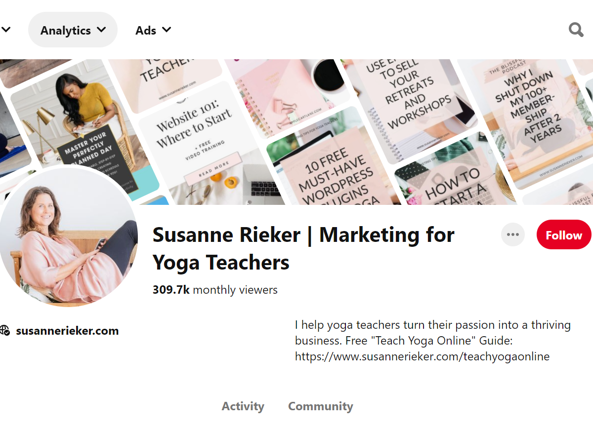 Susanne Rieker | Marketing for Yoga Teachers Pinterest Account