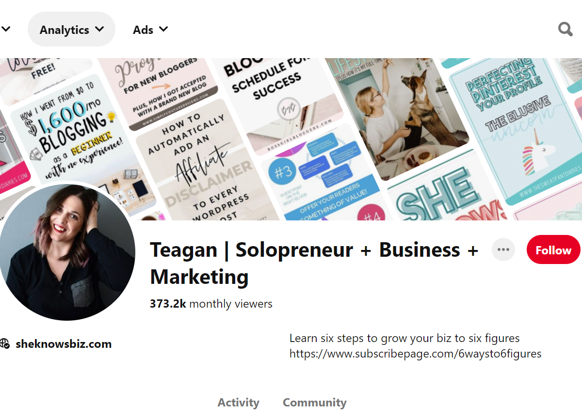 Teagan | Solopreneur + Business + Marketing Pinterest Account